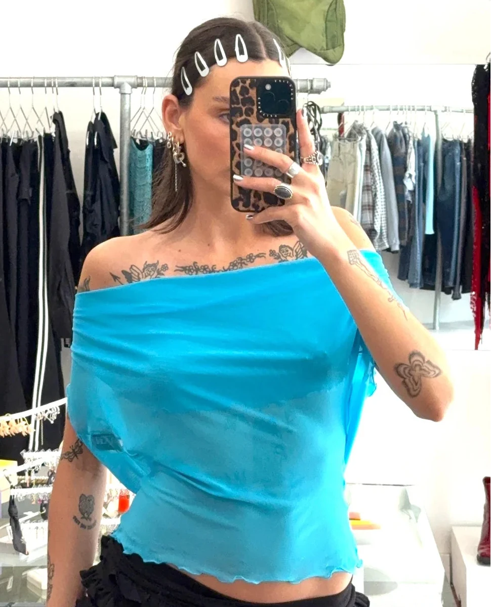 NEW Mercury Mesh Drape Top / Aqua - BY BETTINA LIANO