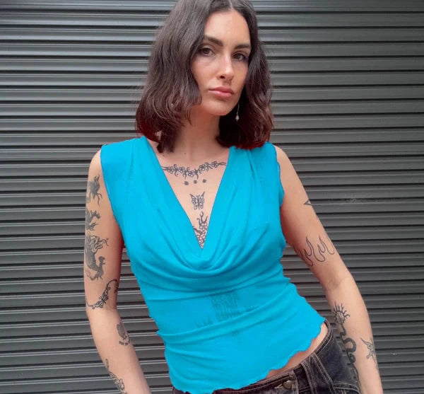 NEW Mercury Mesh Drape Top / Aqua - BY BETTINA LIANO