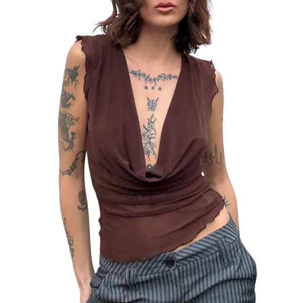 NEW Mercury Mesh Drape Top / Chocolate - BY BETTINA LIANO