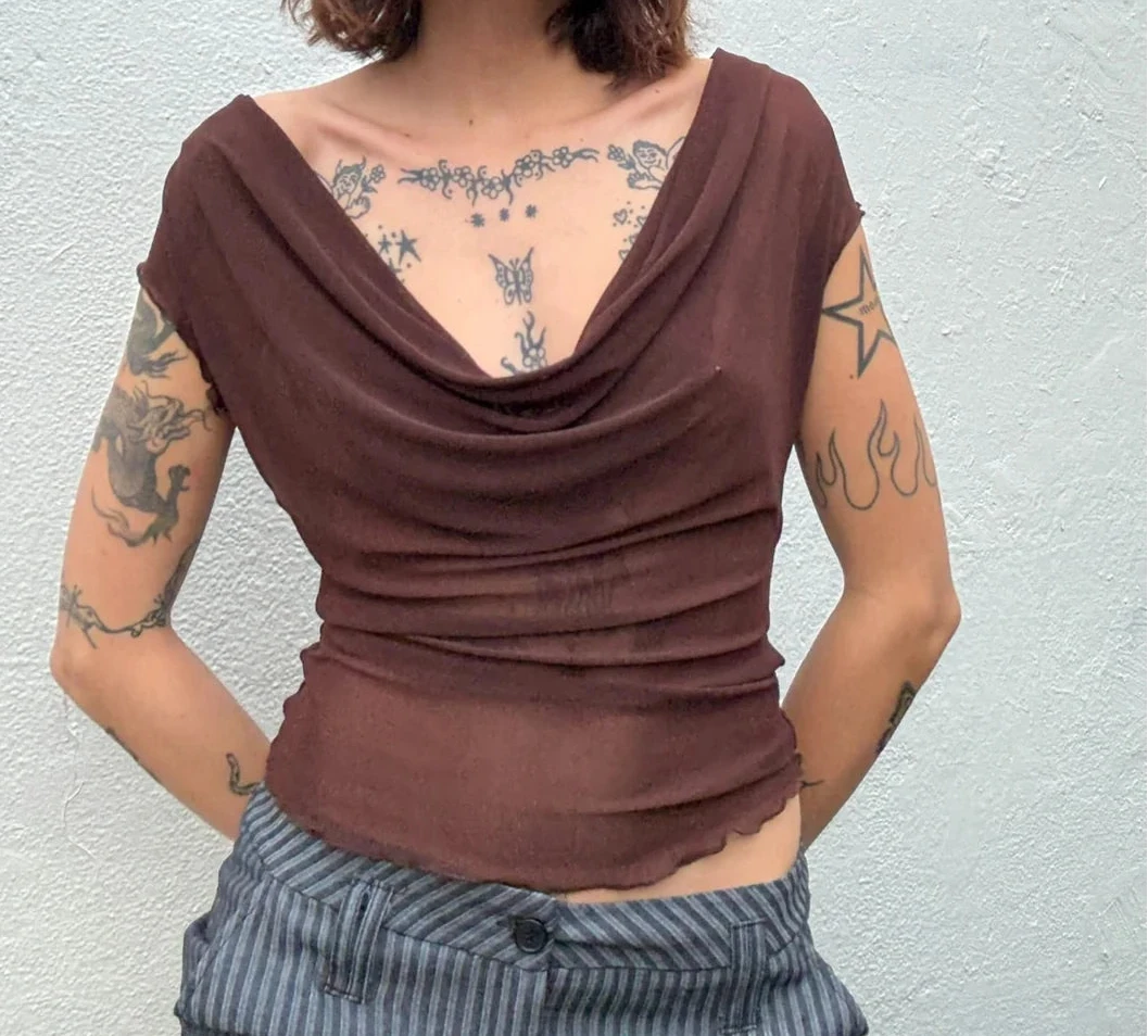 NEW Mercury Mesh Drape Top / Chocolate - BY BETTINA LIANO