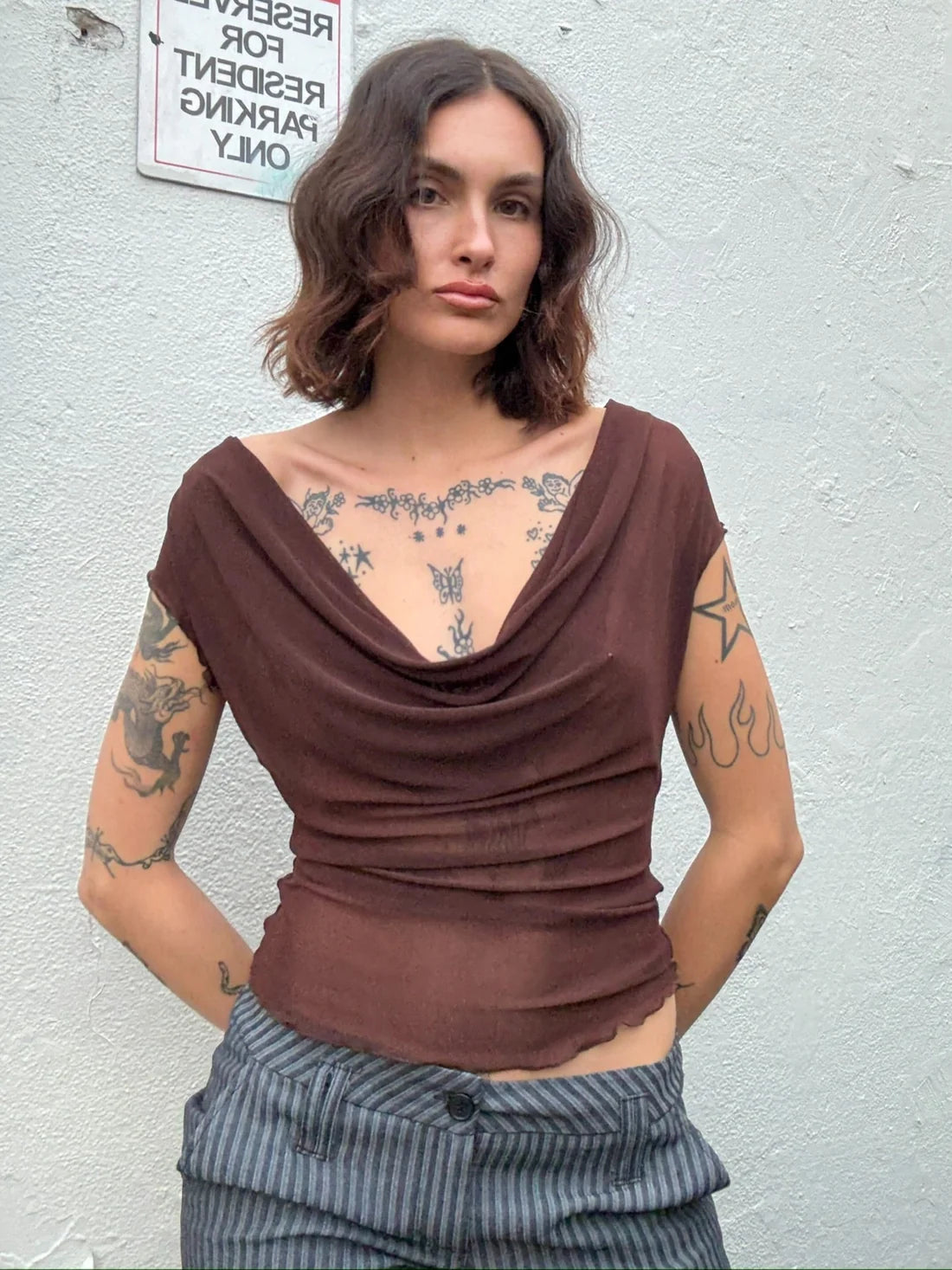 NEW Mercury Mesh Drape Top / Chocolate - BY BETTINA LIANO