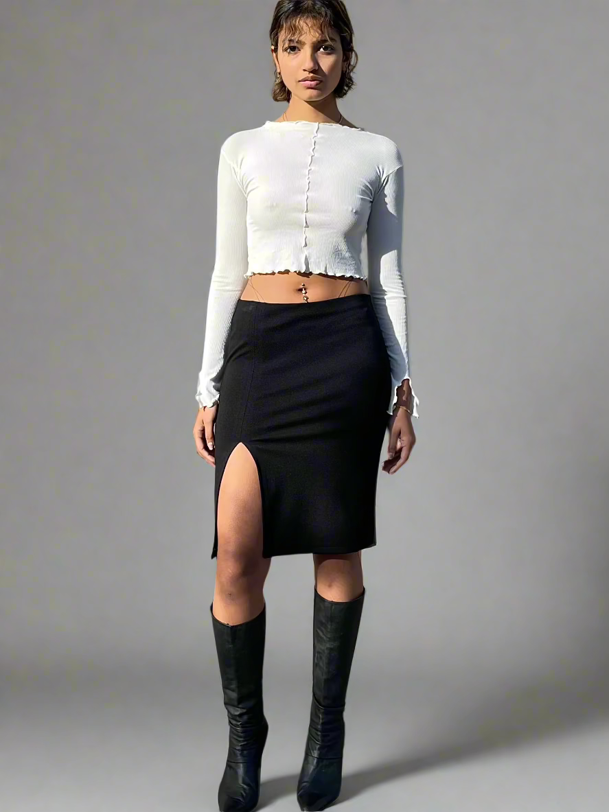Black pencil skirt top with side split