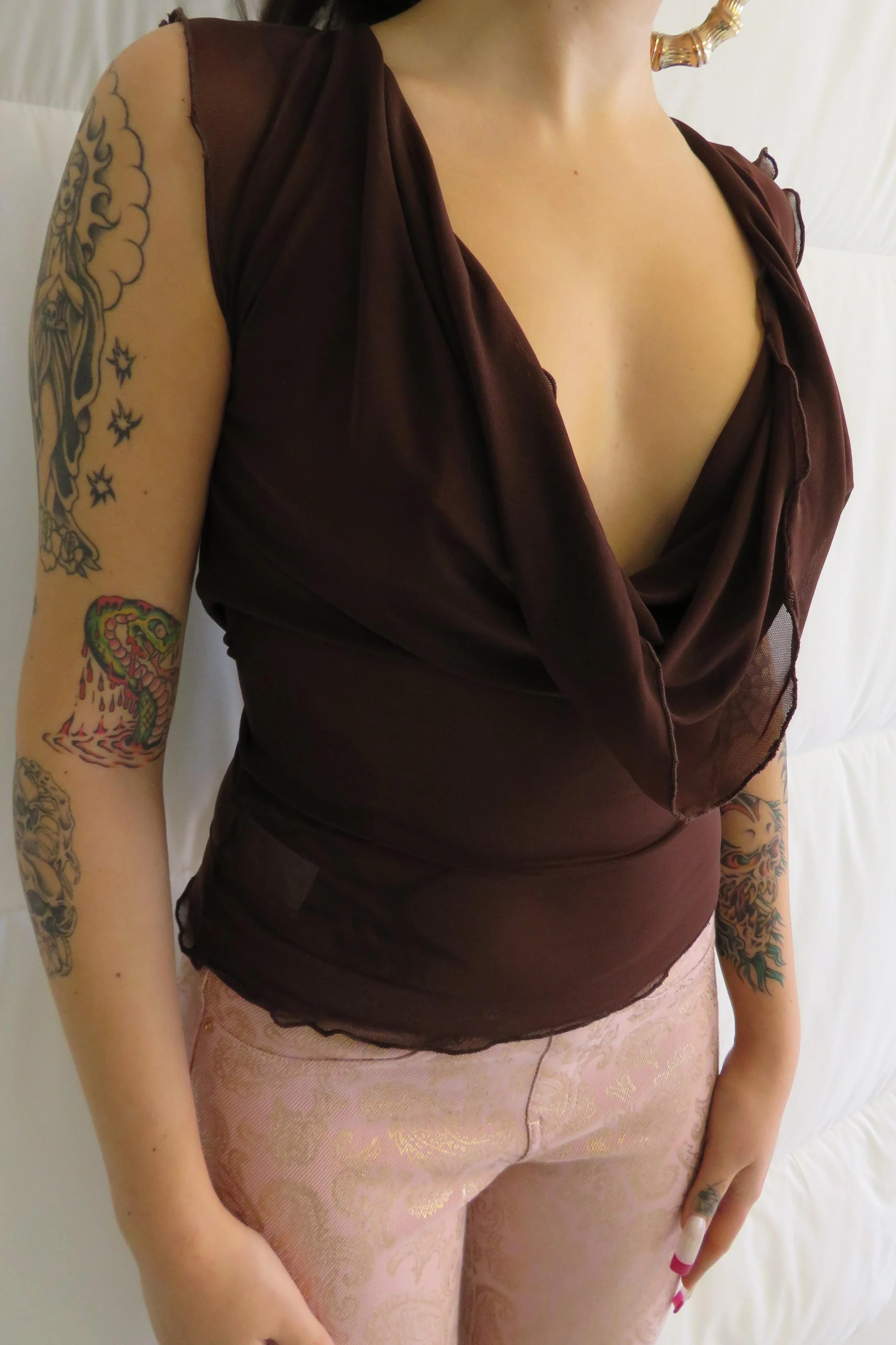 NEW Mercury Mesh Drape Top / Chocolate - BY BETTINA LIANO